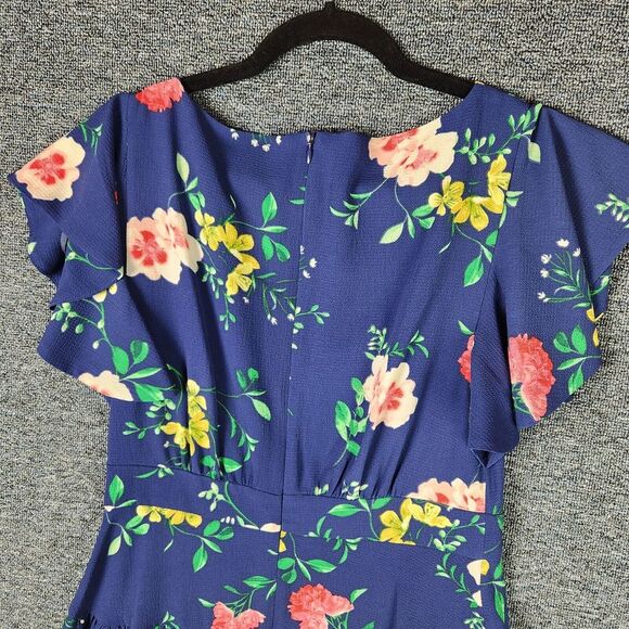 Eliza J Navy Blue Floral Flutter Sleeve Dress with Pockets Womens Size 8 - Picture 5 of 11